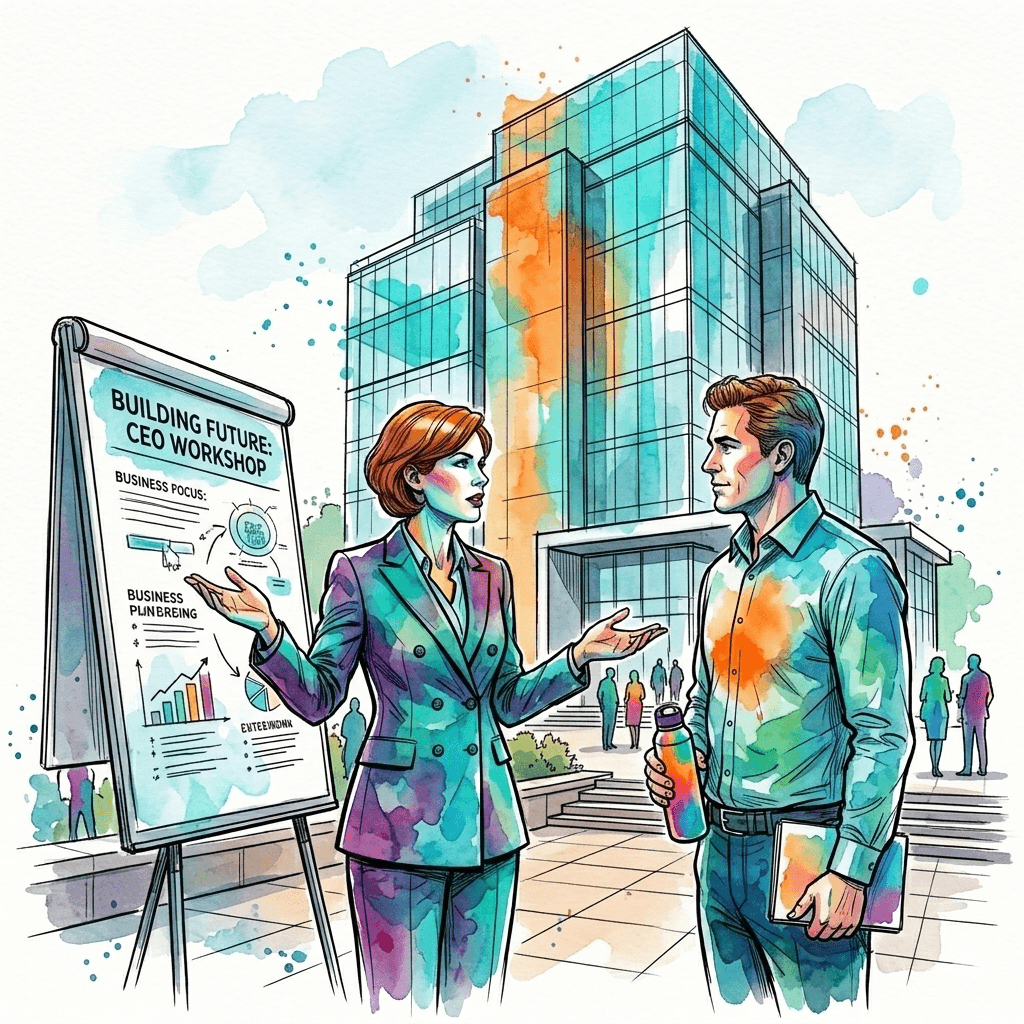 Workshop with Manager infront of the Building