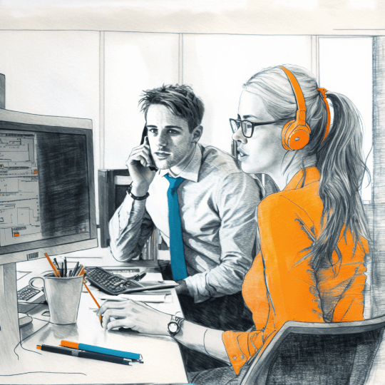 Manager in-front of a Building