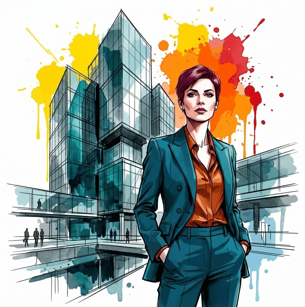 Manager in-front of a Building