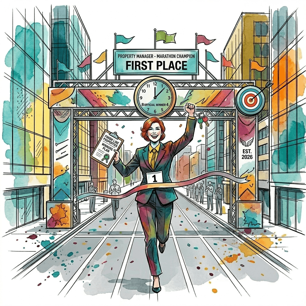 property manager just passing the finish line as first